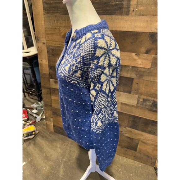 Vintage 1980s ALPS - Blue Marl Button Up Sweater- Size M - Picture 2 of 9